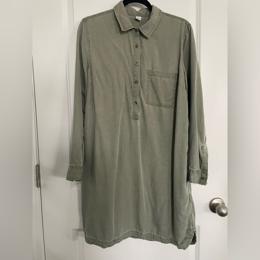 Old Navy Womens Shirt Dress Sz L Tencel Casual Western Relaxed Pastel Fade Moss